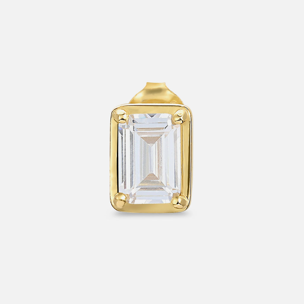 White Emerald Cut Stud - Gold