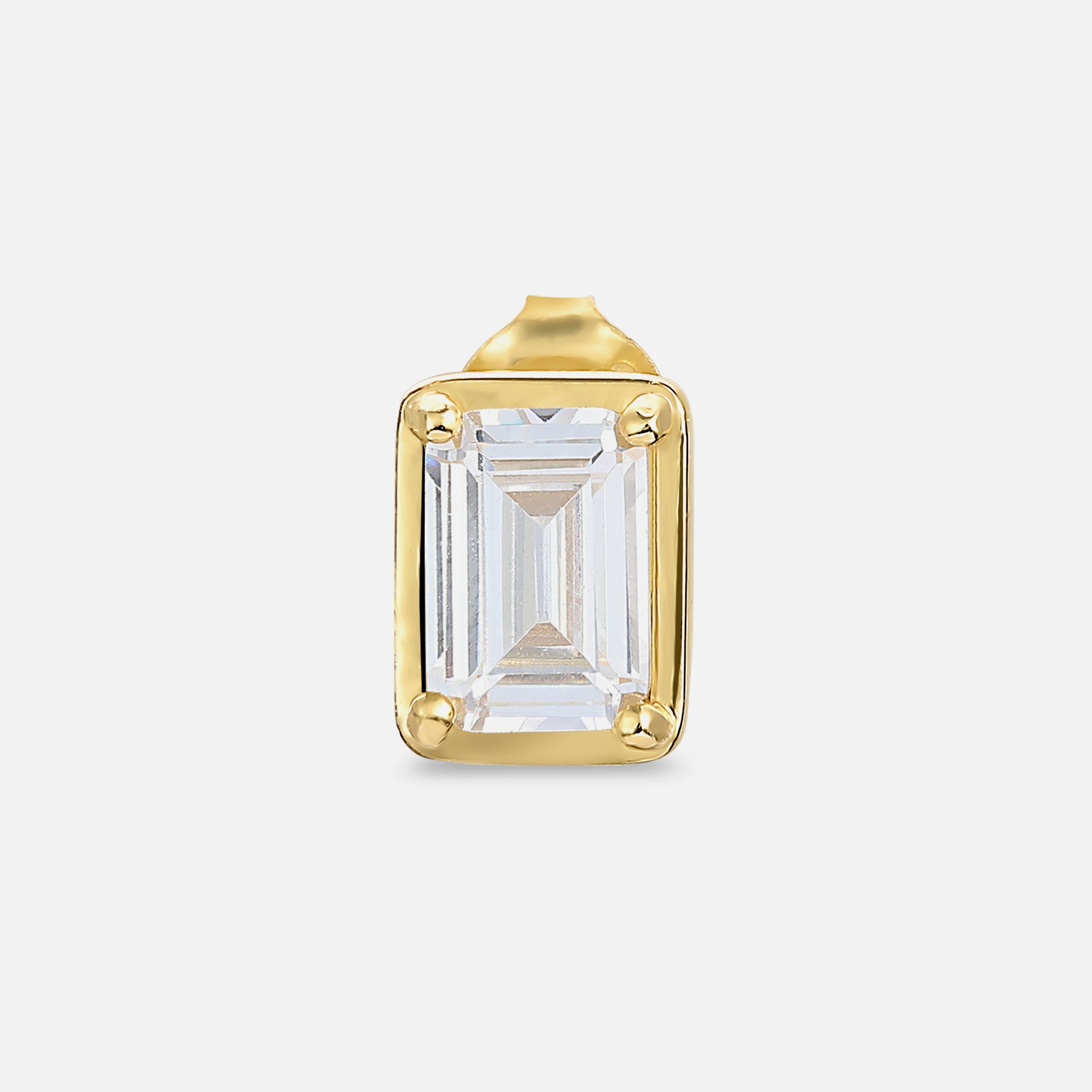 White Emerald Cut Stud - Gold