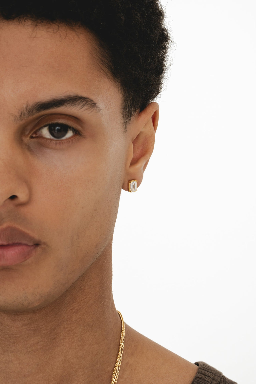 White Emerald Cut Stud - Gold