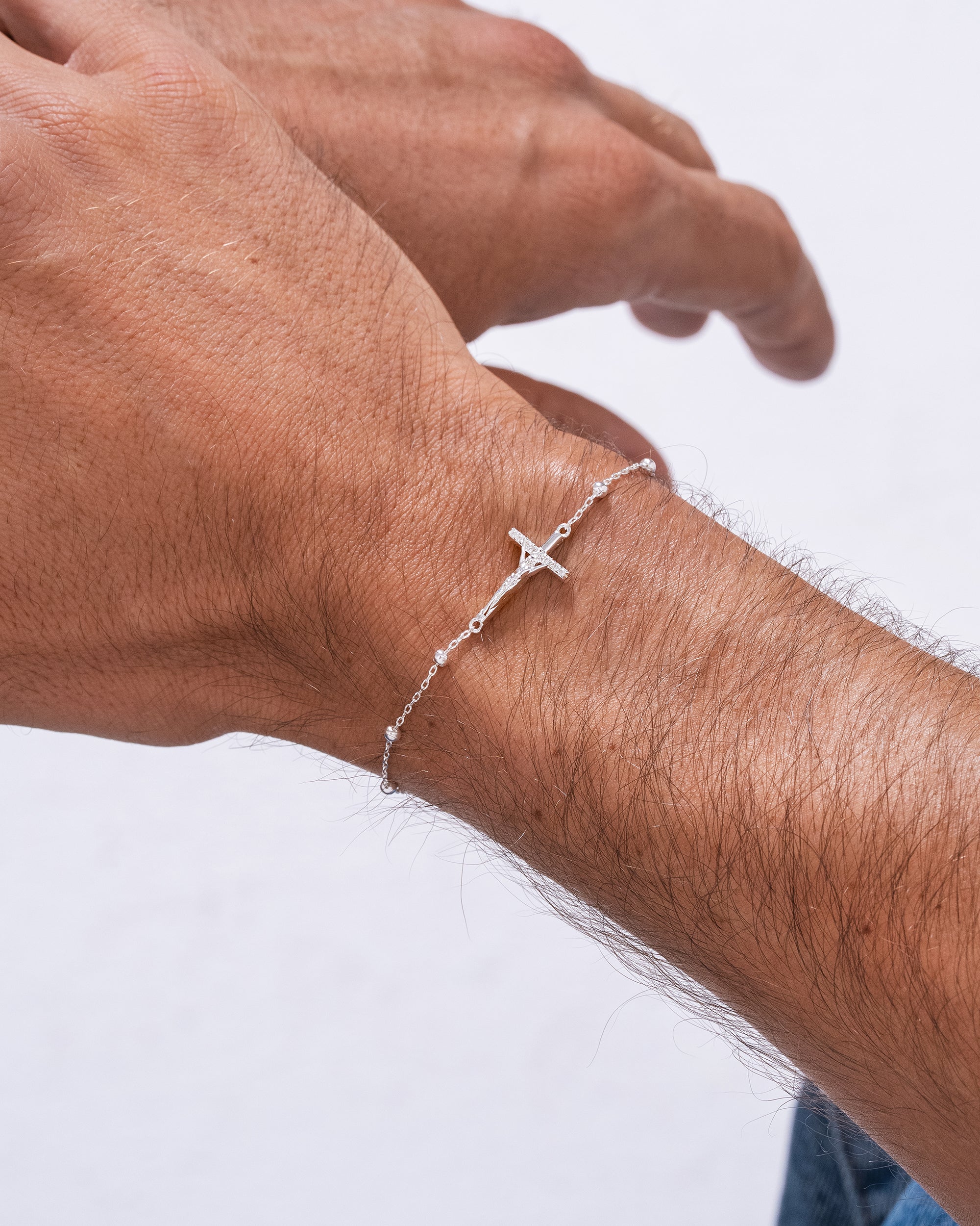 Studded Cross Ball Bracelet - Silver