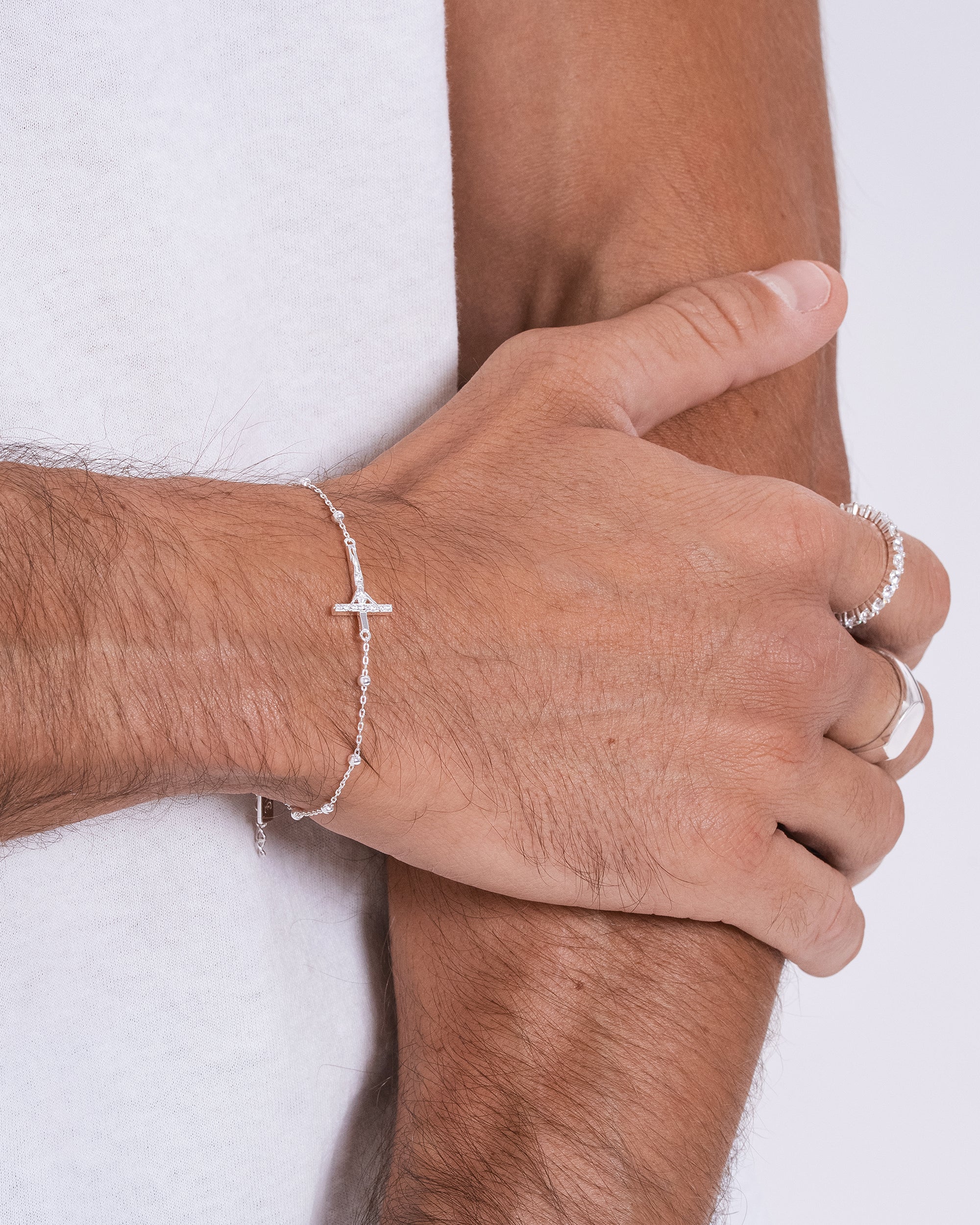 Studded Cross Ball Bracelet - Silver