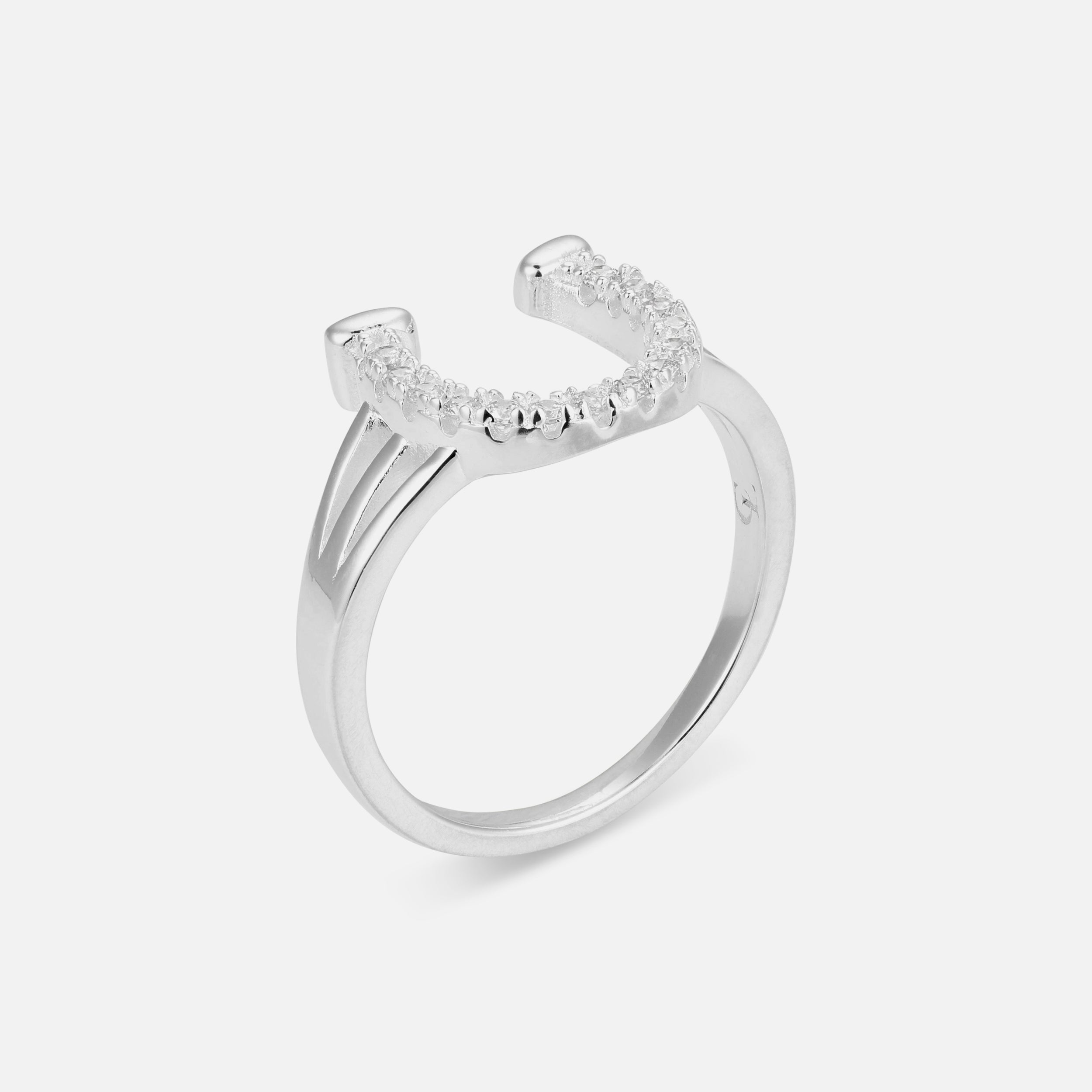 Studded Horse Shoe Ring - Silver