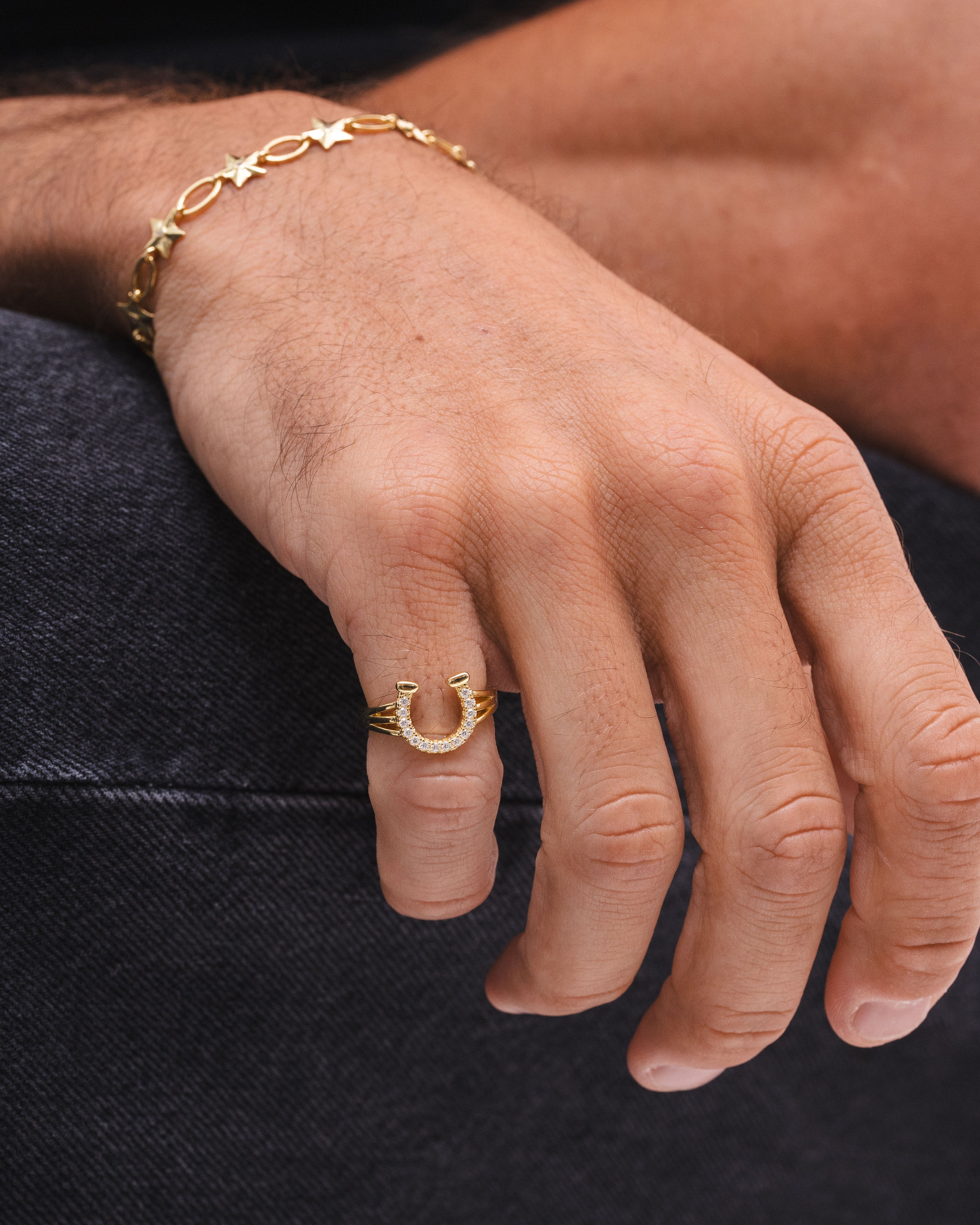 Studded Horse Shoe Ring - Gold