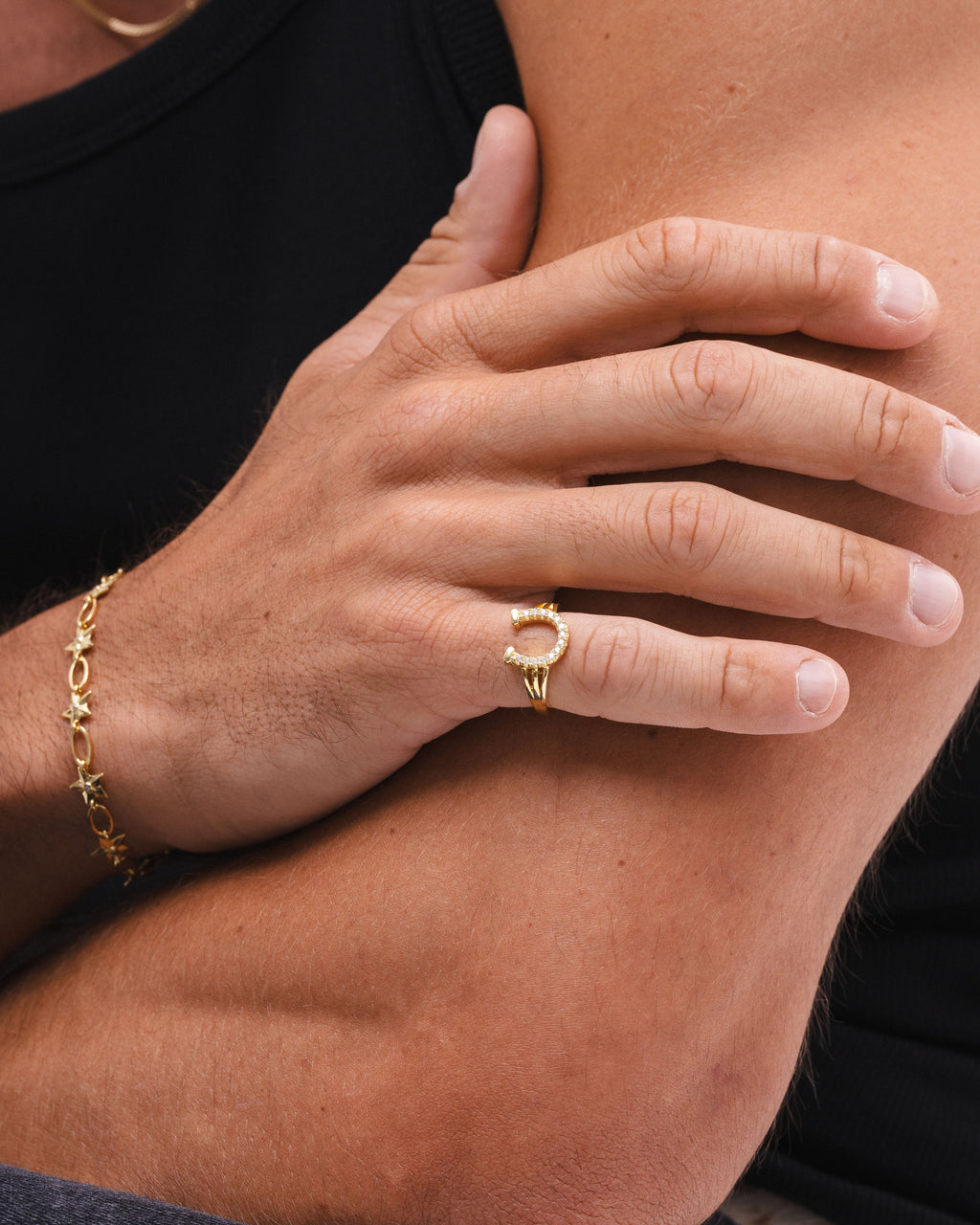 Studded Horse Shoe Ring - Gold