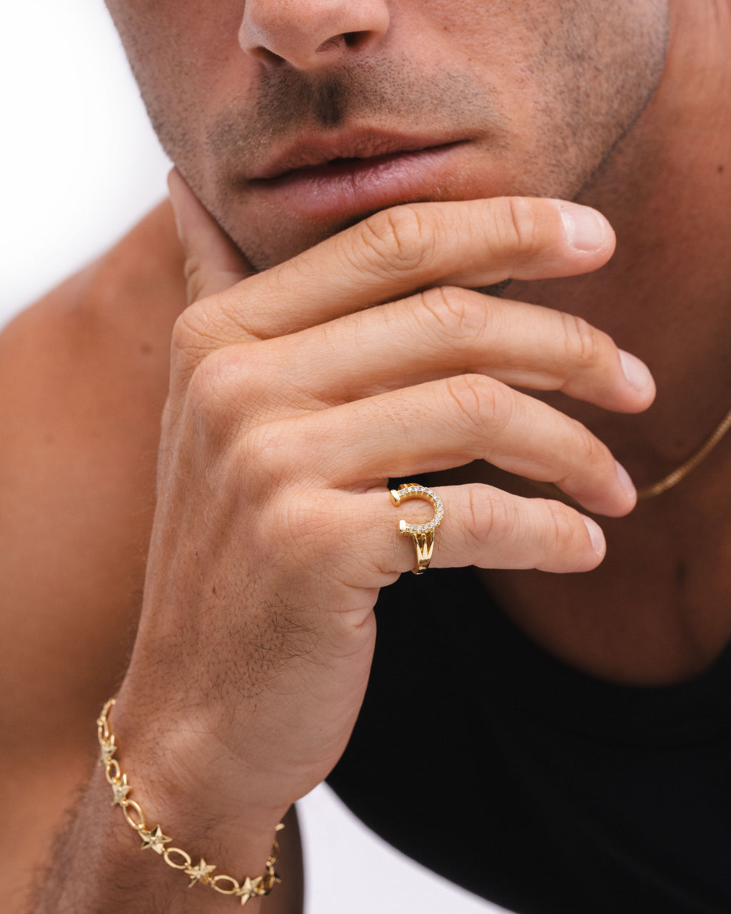 Studded Horse Shoe Ring - Gold