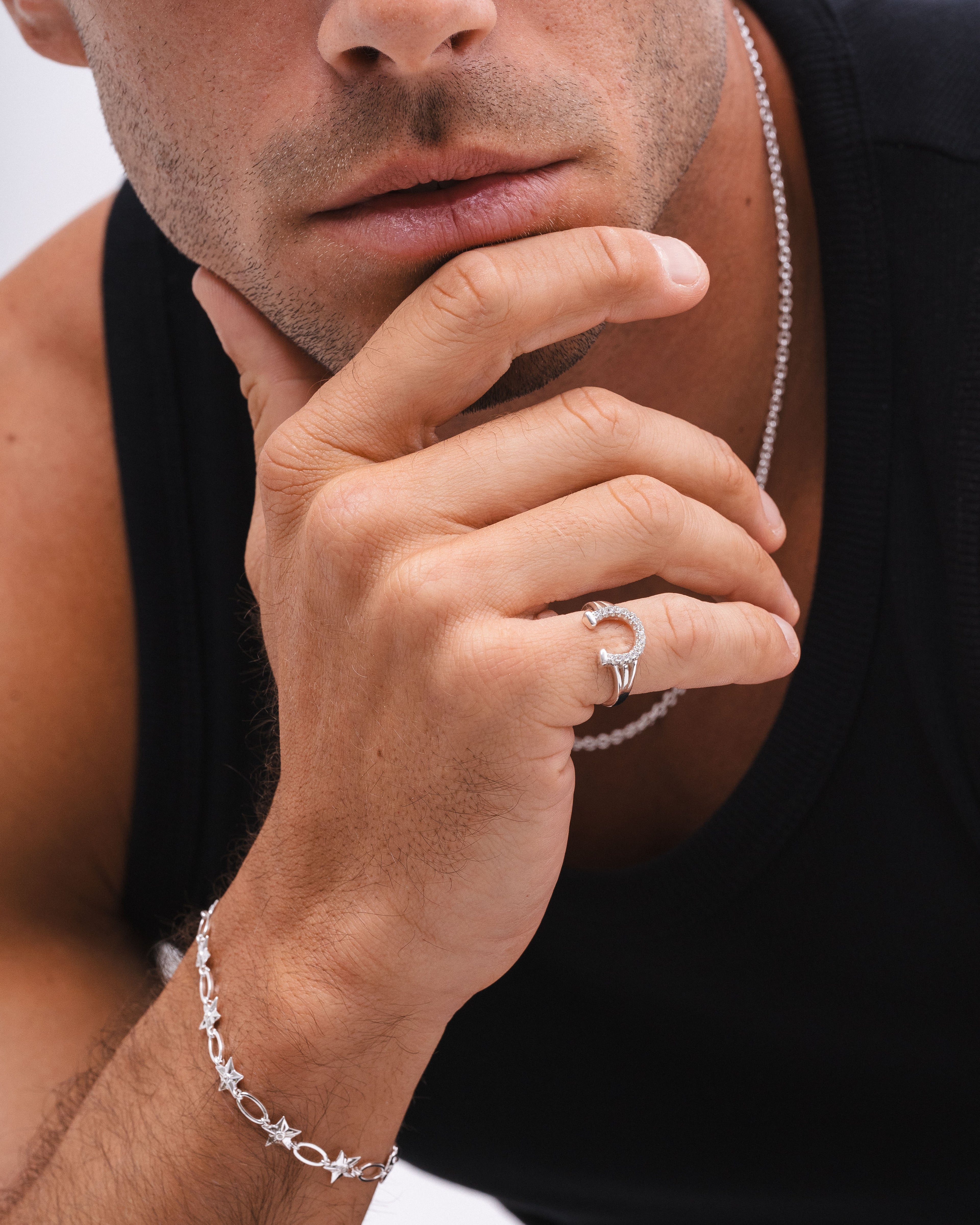 Studded Horse Shoe Ring - Silver