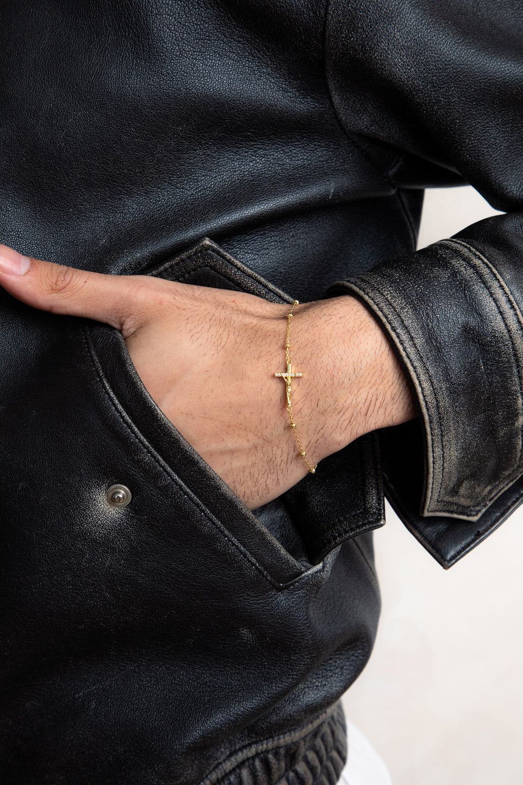 Studded Cross Ball Bracelet - Gold